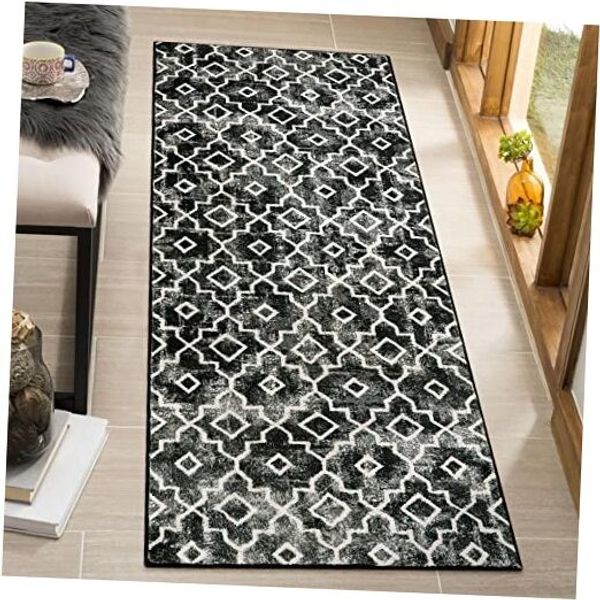 Moroccan Washable Runner Rug - Black 2x5 Bathroom Rug Runner Non-Slip