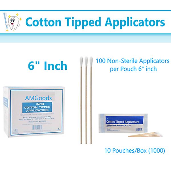 1000/Bx Cotton Swabs Swab Q-tips 6" Long Wood Medical Grade Manufacturer Sealed