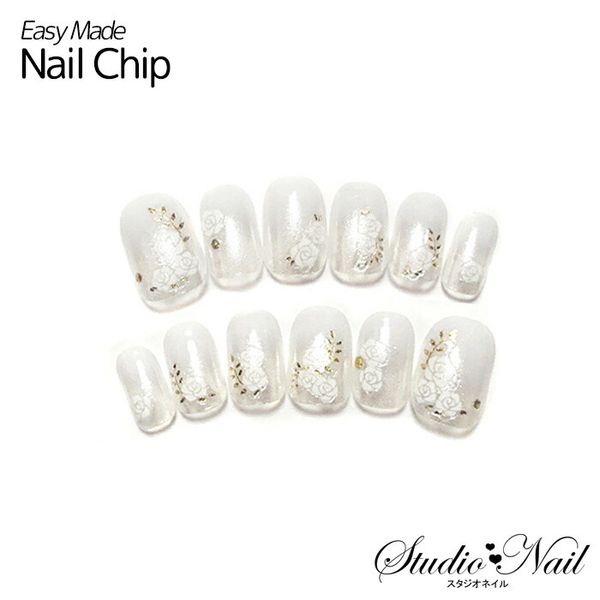 Short nail tips, white gradation, clear base, flower, rose, nail tips (12 pieces), nails, nail tips, short, short nails, small nails, gel, white [KS]