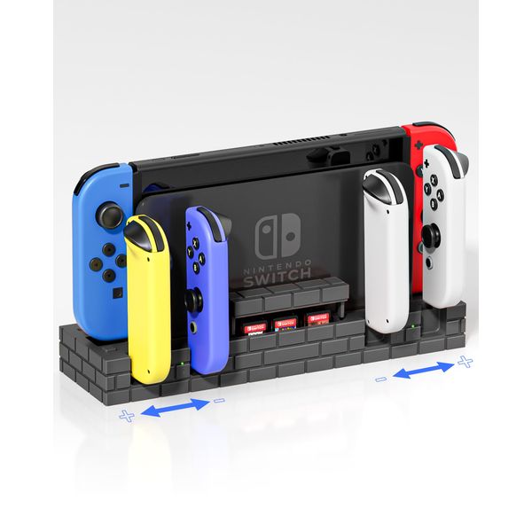 Switch Controller Charger Dock for Nintendo Switch & OLED Models, Switch Charging Dock for 4 Joy Cons with LED Charging Indicator and 8 Game Slots (Black)