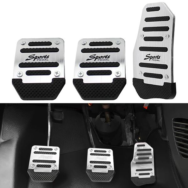 Flygun Pack-3 Car Non-Slip Pedal Pads Set, Accelerator Pedal Covers, Car Brake Pedal Protectors, Automobile Universal Replacement Accessories, for Most Cars, Trucks and Vans (Silver)