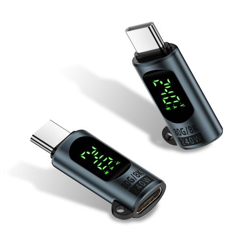 Duttek 80Gbps USB C Extender Adapter with Power Meter Tester, 240W PD, 8K@60Hz Wattage, Voltage, Amperage LED Digital Display, USB C Male to Female Adapter for iPhone 15/16 (Grey-2 Pack)