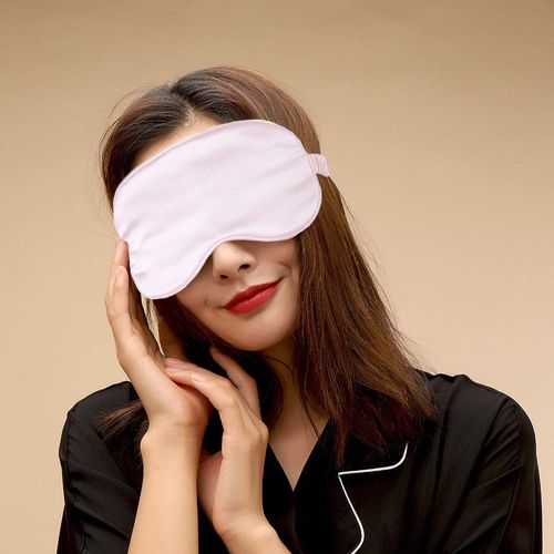 IYOU Mulberry Silk Eye Cover with Ear Plugs and Elastic Strap Pink Satin Sleep Mask Night Nap Meditation Blackout Sleeping Eye Masks Jewelry for Women and Girls