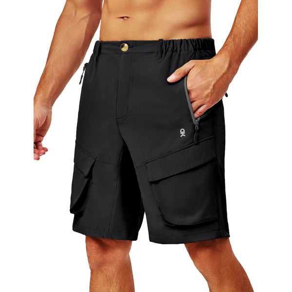 Little Donkey Andy Men's Stretch Quick Dry Cargo Shorts for Hiking, Camping, Travel Black Size XXL