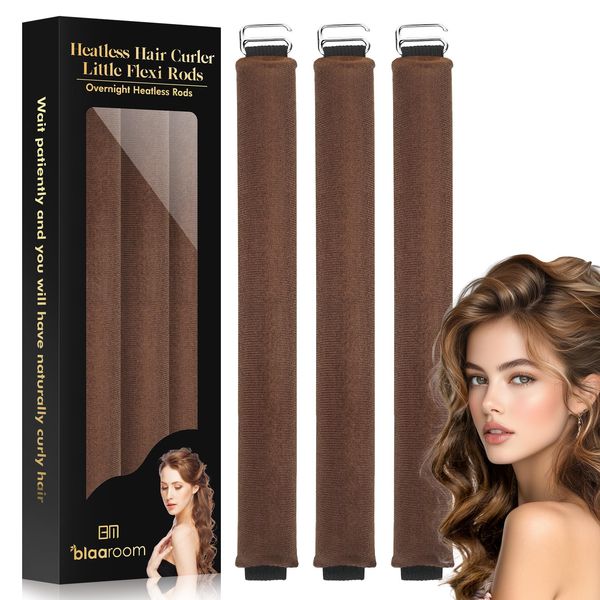 Little Overnight Heatless Hair Curler to Sleep in, Heatless Curls Satin Velvet Overnight Flexi Blowout Rods No Heat Overnight Sleeping Curling for Hair Styling Tools -3pcs Brown