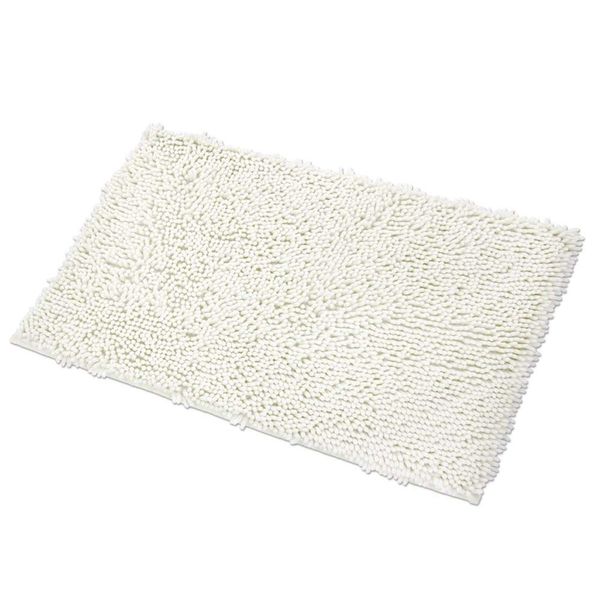 Soft Plush Chenille Bathroom Rug, Absorbent Microfiber Bath Mat, Machine Washable, Non-Slip Grip, Quick-Dry, Thick Shag Carpet Great for Bath, Shower Floor, Bedroom, or Door Mat (White, 24x39)