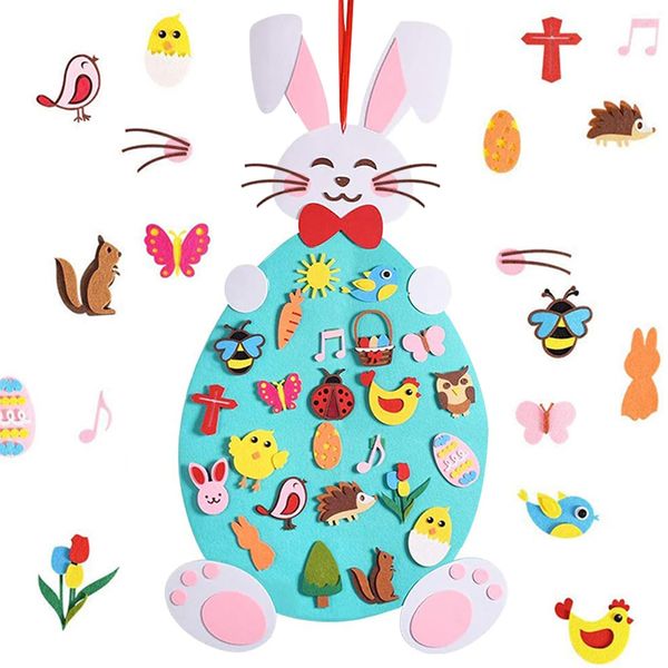 Hying Easter DIY Felt Rabbit Set Bunny Felt Craft Kits with Detachable Ornament Happy Easter Chick Eggs Felt Ornaments for Wall Hanging Home Easter Party Decoration Supplies