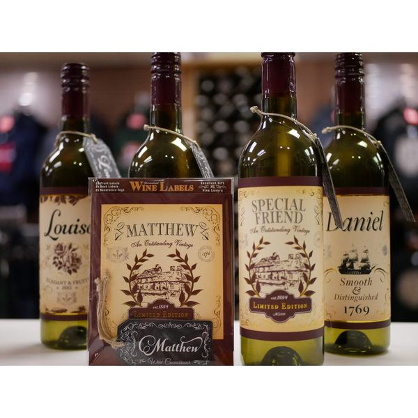 Mulberry Studios Matthew Wine Label, 2 Front and Back Labels and 2 Tags