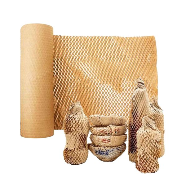 S.fields.inc Honeycomb Paper Cushioning Material Roll, Kraft Paper, Packing Material, Wrapping Paper, Moving Tableware, 15.0 x 66.6 ft (38 x 20 m)