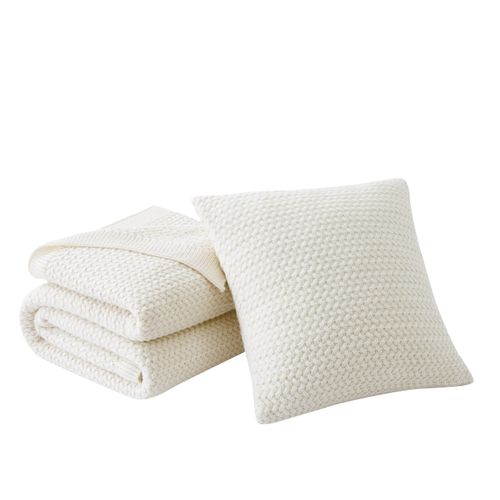 Southshore Fine Living, Inc. Taupe Throw Blanket for Couch or Bed with Matching Decorative Throw Pillow Cover, Acrylic Knit Throw Blanket and Throw Pillow Cover, Taupe