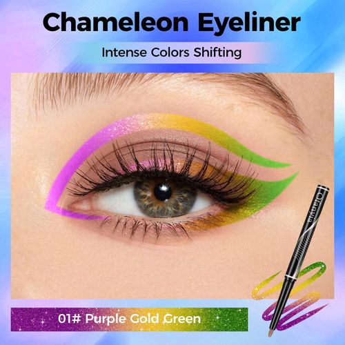 Ofanyia Multichrome Eyeliner Pencil, Metallic Shimmer Gel Eyeliner, Intense Color Shifting Eye Liner Makeup, Waterproof Smudge Proof Easy To Color Gel Eyeliner Pencil (01#Purle Gold Green Eyeliner)