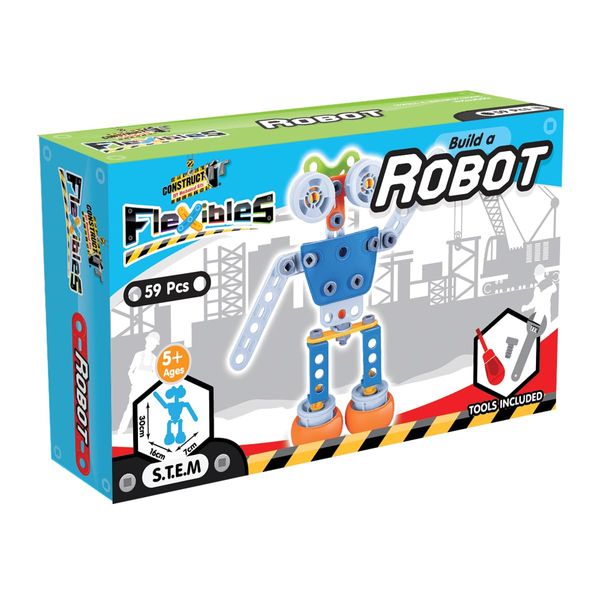 Construct It Flexibles Robot Building Set with Tools Included - 59 Pieces Toy Robot Construction Set - STEM Toys For 5+ Year Olds - Build Your Own Toy Robot