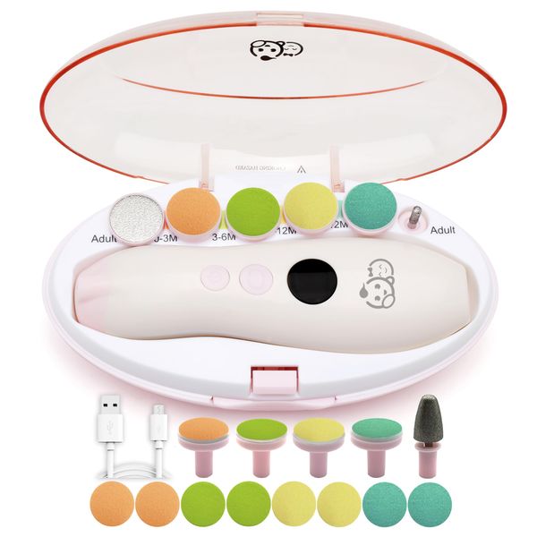 Rechargeable Baby Nail Trimmer 22 in 1, Safe Electric Baby Nail File, Extra 13 Replacements, Baby Nail Kit, Nail Clippers, Newborn Toddler Toes Nails, Trim Polish (Rechargeable, WhitePink)