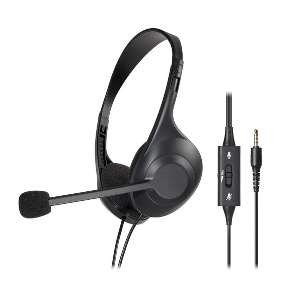 Audio Technica ATH-102COM Stereo Headset with 3.5mm Stereo 4-Way Noise Cancelling Microphone with On-Hand Controller, Slider Adjustment