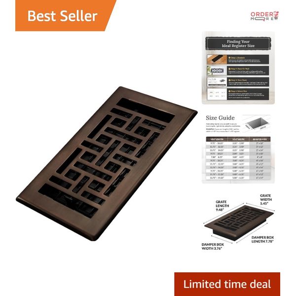 Floor Register Plastic 4"W x 8"H Rubbed Bronze Easy Install Home Vent