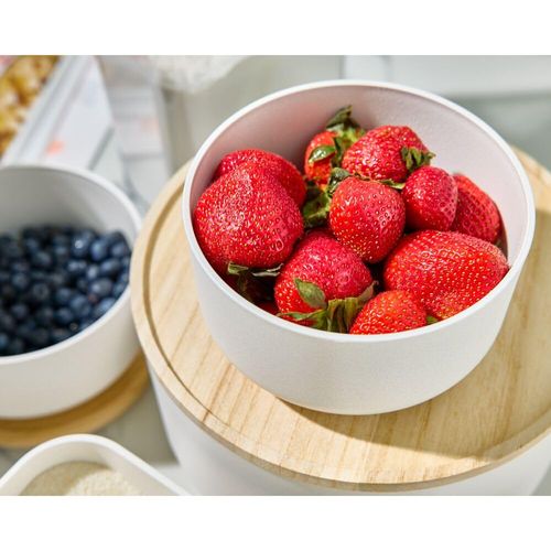 iDesign Recycled Plastic Small Mixing Bowl with Lid, The Rosanna Pansino Collection – 6.25” L x 6.25” W x 3.5” H, Coconut Bowl with Natural Wood Lid