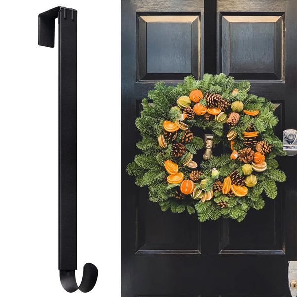 Myfolrena Wreath Hanger Adjustable Door Hanger Wreath Hanger for Front Door 15-24inch,Over The Door Wreath Hanger, Hold Up 20lb (Black-1 Pack)