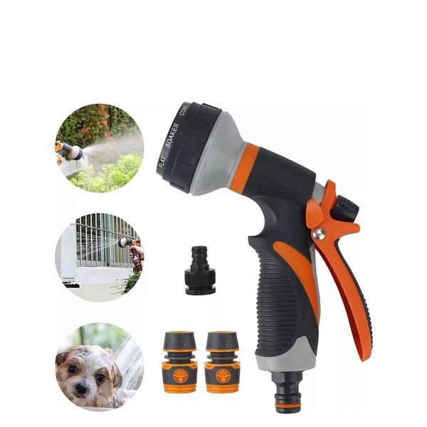 Garden Watering Hose Pipe Spray Gun 8 Patterns Soft Handle Car Wash Pets Shower