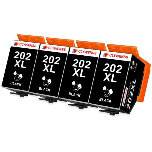 Clywenss 202 XL Black Ink Cartridges Compatible with Epson 202XL 202 XL Multipack for Expression Premium XP6100 XP6105 XP-6100 XP-6105 XP-6000 XP-6005 XP6000 XP6005 Printer Ink, 4-Black