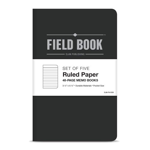 Elan Publishing Company Field Notebook/Pocket Journal - 3.5"x5.5" - Black - Lined Memo Book - Pack of 5