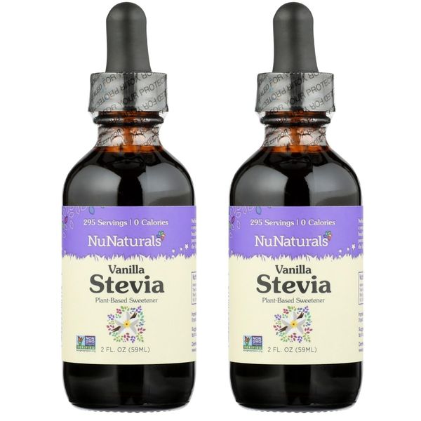 NuNaturals Liquid Vanilla Stevia, Sugar-Free Sweetener, Plant-Based Sugar Substitute, Zero Calorie, 2oz (2-Pack)