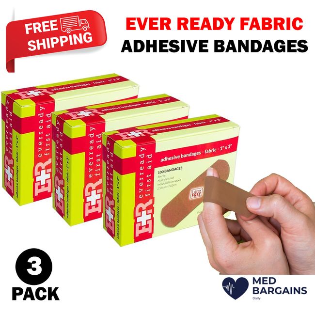 Ever Ready First Aid 1” x 3” Fabric Adhesive Bandages 100CT - 3 Pack