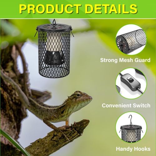 Bonlux Reptile Heat Lamp With Guard - 100W Ceramic Bulb Heater, Infrared Holder With Anti-Hot Bracket Cage for Tortoise, Lizard, Turtle, Snake, Chicks