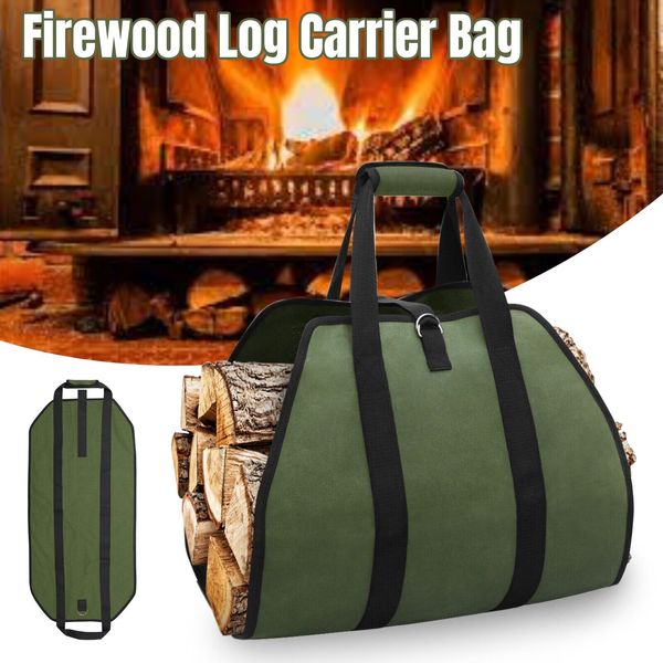 Firewood Log Carrier Bag Heavy Duty Waxed Canvas Log Tote Holder for Fireplace