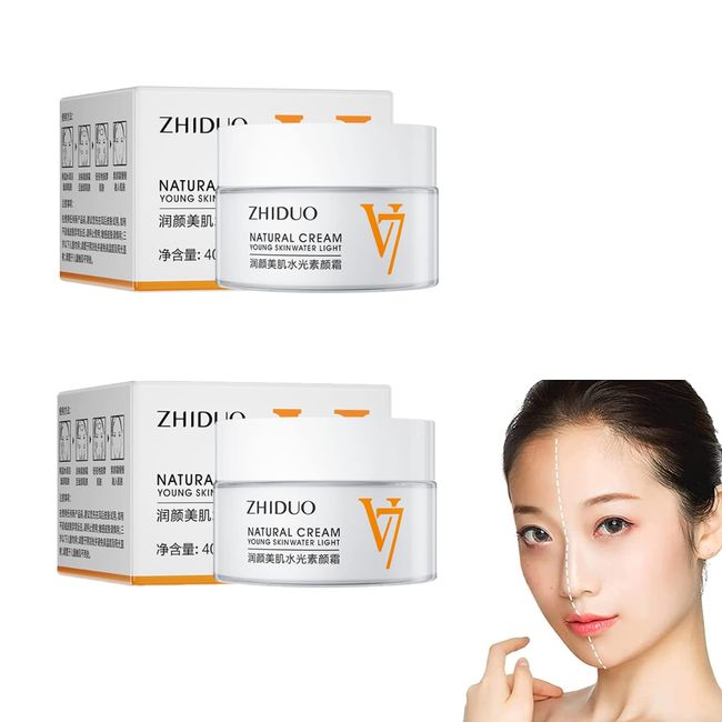 2PC Moisturizing Tone-up Cream, Zhiduo Cream V7 Deep Hydration Waterlight Makeup Cream, V7 Korean Toning Light Cream Face Moisturizer for All Skin Type, Natural Whitening Cream Young Skin Water Light