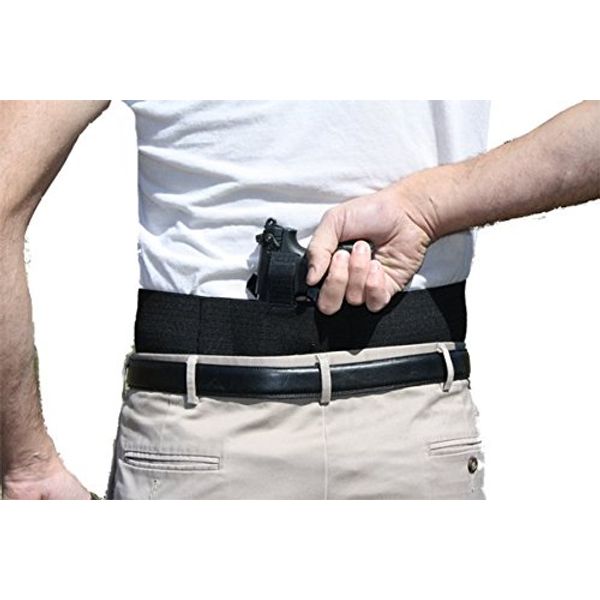 Belly Band Gun Holster Behind The Back Concealed Carry with Extra Magazine Pouches Large Black Right Hand