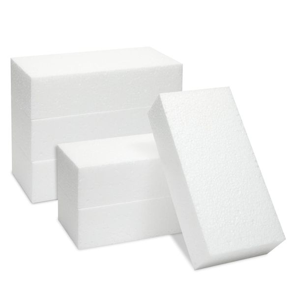 Juvale 6 Pack Foam Blocks for Crafts - Polystyrene Brick Rectangles for Art Sculpting, Flower Arrangements, DIY, Packing (8 x 4 x 2 in)