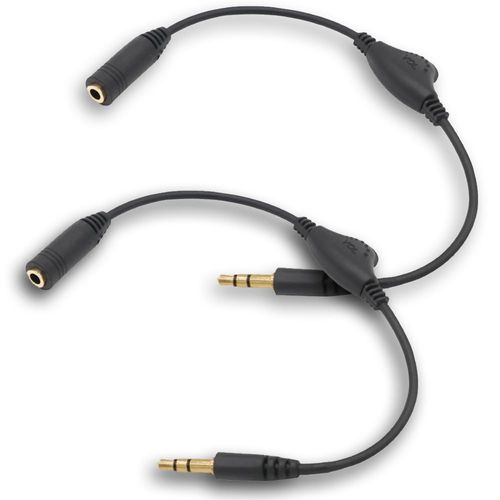 Cable Volume Adjustment, Dial Included, Headphone Extension, Audio Degradation Prevention, Audio Cable, 11.8 inches (30 cm), Headphone Volume Adjustment, Earphone Extension Cord, 2 Pieces (Black)