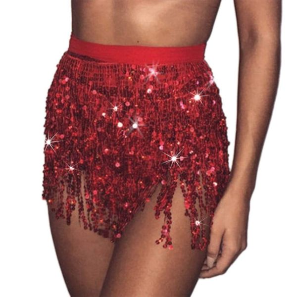 Zoestar Boho Sequin Tassel Hip Scarf Multilayer Belly Dance Belt Dance Performance Skirt for Women and Girls (Red)