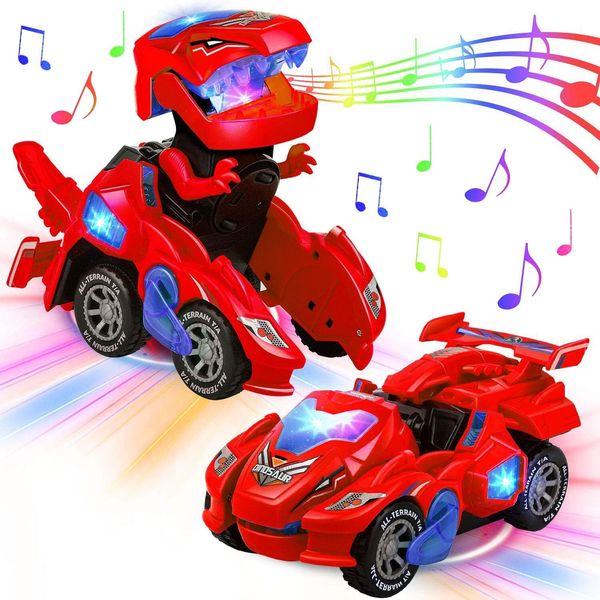 Dinosaur, Transforming Robot, Car, Toy, Transforming Toy, Transformation Dinosaur, LED Car, With Light Sound, Singing Toy Car, Integrated Auto Transformation, Light Music, Children's Toy, Gift,