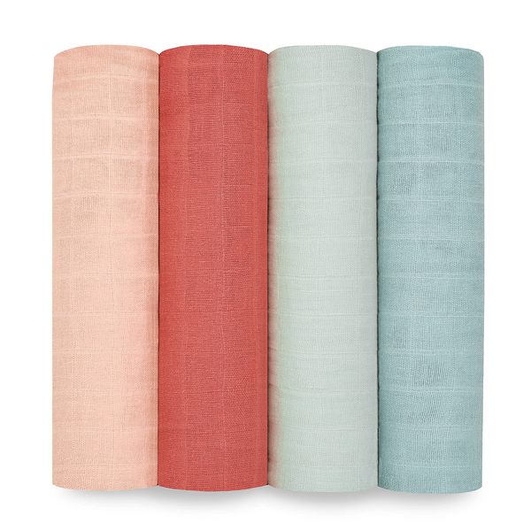 aden + anais Swaddle Blanket, 100% Organic Cotton Muslin Blankets for Girls & Boys, Baby Receiving Swaddles, Ideal Newborn & Infant Swaddling Set, Perfect Shower Gifts, 4 Pack, Mother Earth