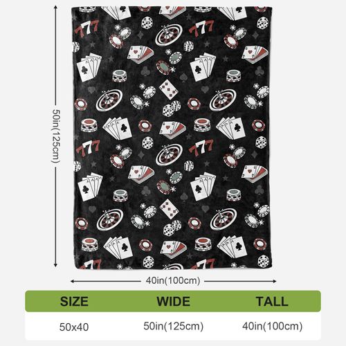 MHunter 50'' x 40'' Single-Sided Flannel Blanket, Casinos and Poker-Inspired Design, Large Cozy Throw Blanket for Gamblers, All-Season Warm Blanket for Sofa, Chair, Bed, Home, Men and Women