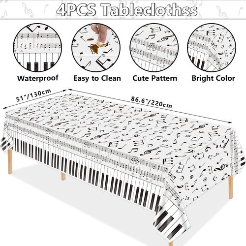 Hegbolke 4 Pack Musical Notes Tablecloths 51 x 86 Inch Reusable Rectangular Music Tablecovers Piano Key Table Cover Musical Notes Theme Birthday Party Decoration for Music Party Decorations