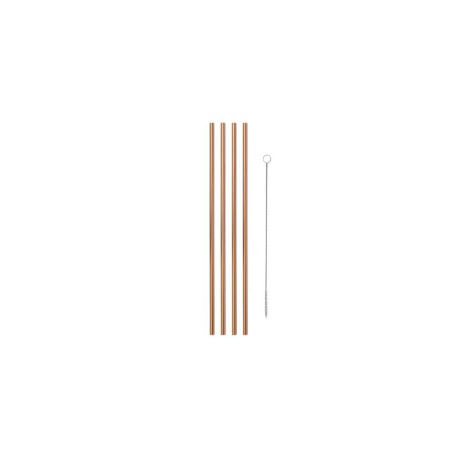 W&P Porter Stainless Steel Metal Straws w/ Cleaner Brush | Copper 10 inch, Set of 4 | Reusable | Eco-Friendly | Sustainable | Portable | On-the-Go