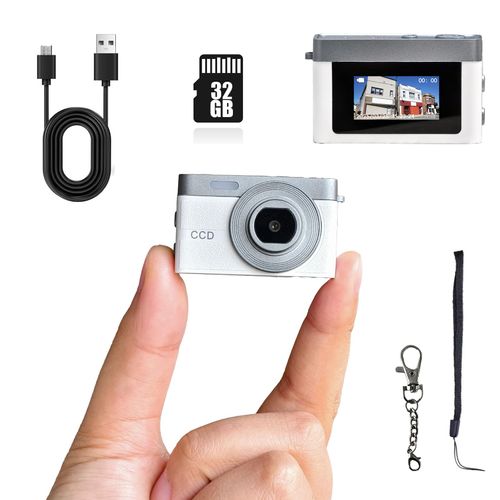 Mini Digital Camera, Mini Retro Camera, Feel of Old 90s Photographs, Keychain Size, Birthday Gifts, 32GB Included(White)
