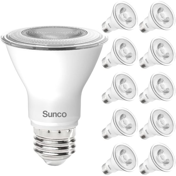 Sunco Lighting 10 Pack PAR20 LED Bulbs 50W Equivalent 7W Dimmable 3000K Warm White 470 LM E26 Medium Base IP65 Waterproof Indoor Outdoor Flood Light - UL