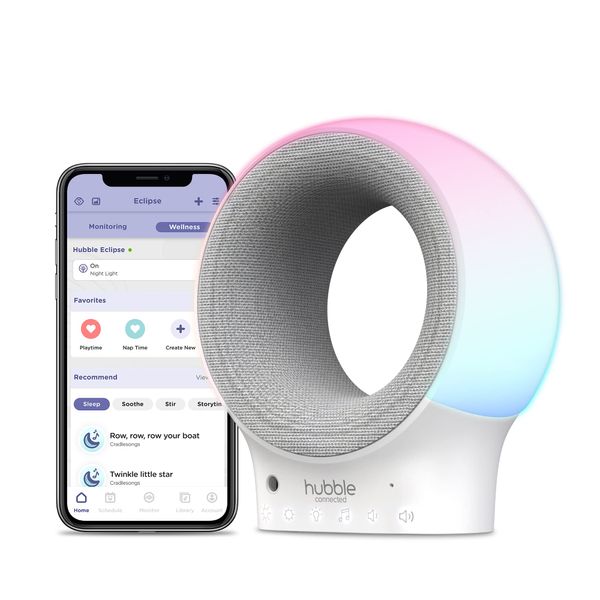 Hubble Eclipse Smart Baby Audio Monitor & Soother with 7-Colour Night Light, Speaker with Calming Music & Sleep Tracks, Room Temperature Sensor, Sleep Trainer with Wi-Fi Connectivity