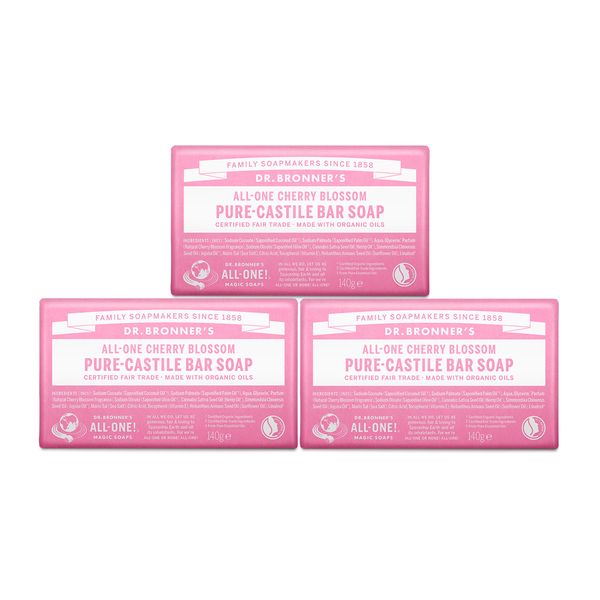 Dr. Bronner&#39;s Cherry Blossom Pure Castile Bar Soap 140g x 3