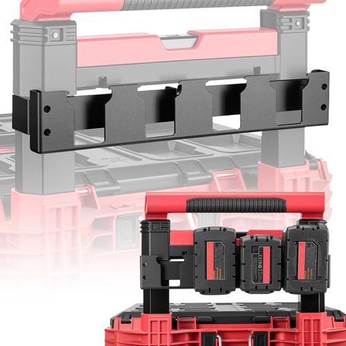 4 Slots Battery Holder Compatible with Milwaukee 18V Battery,Effortless Side Storage Solution Fit for Milwaukee 48-22-8426 Packout Rolling Toolbox,Mounted Back on Packout Toolbox