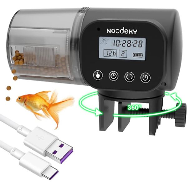 Automatic Fish Feeder, Easy Setup Auto Fish Food Dispenser with USB Cable, Timed