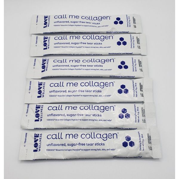 6x Call Me Collagen Unflavored Love Wellness Dietary Supplement 5g/.18 oz