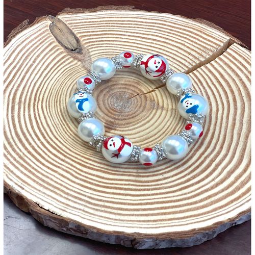 Linpeng XM-09 3D Hand Painted Glass Beads Christmas Stretch Bracelet in Bag, Snowman