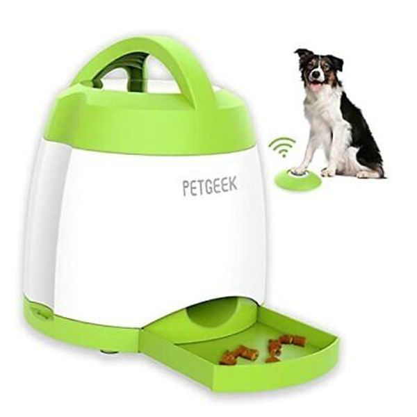 Treat Dispenser Dog Toys, Automatic Pet Feeder with Dual Power Supply green