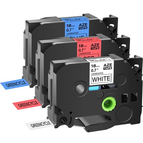 GREENCYCLE 3 Pack Compatible for Brother Ptouch Label Maker TZ TZe Laminated Tape 18mm Combo Set TZe-241 TZe-441 TZe-541 AZE 241 TZ 441 541 PT-D400 PT-1890C 3/4 Inchx26.2 ft. Black on White Red Blue