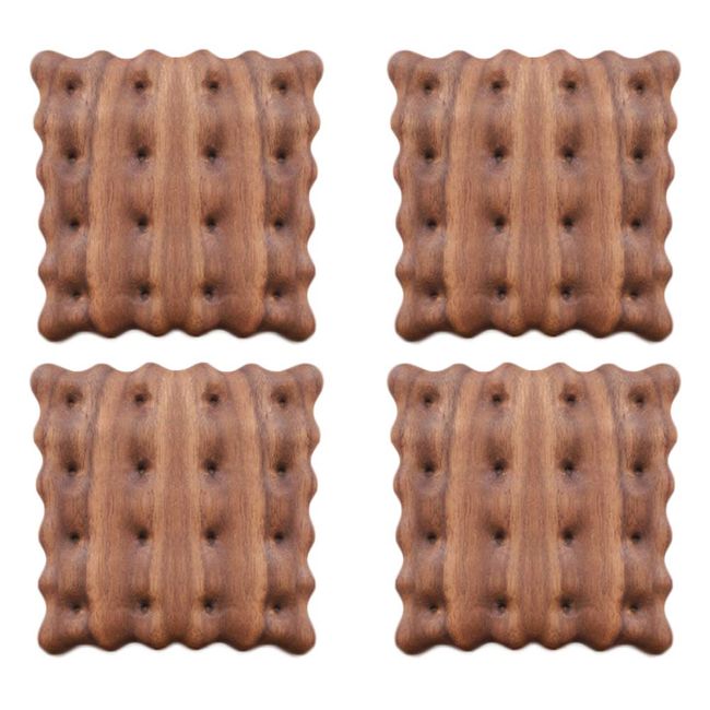 Coasters Wooden Coasters Tea Holder Anti-slip Tea Pad Heat Resistant Waterproof Insulation Pad Pot Pad Cookies (Set of 4, Walnut)