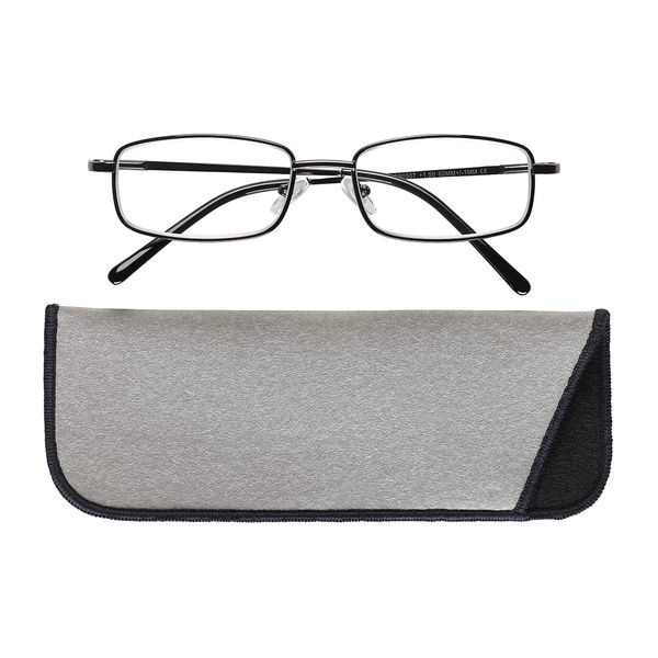 Manicare Reading Glasses, Traditional Grey Metal Frame with Spring Back Hinges and Scratch Resistant Lenses, Comes with a Carry case for Extra Protection, Optical Strength +1.5